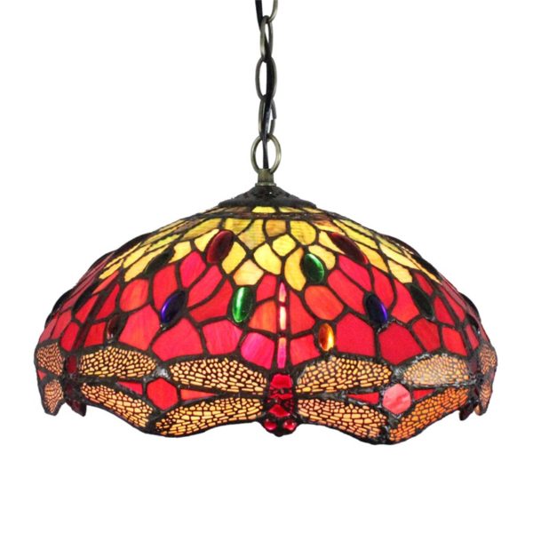 12inch European Pastoral Retro Style Pendant Light Red Dragonfly Pattern Glass Shade Bedroom Living Room Dining Room Kitchen Lights - Image 7