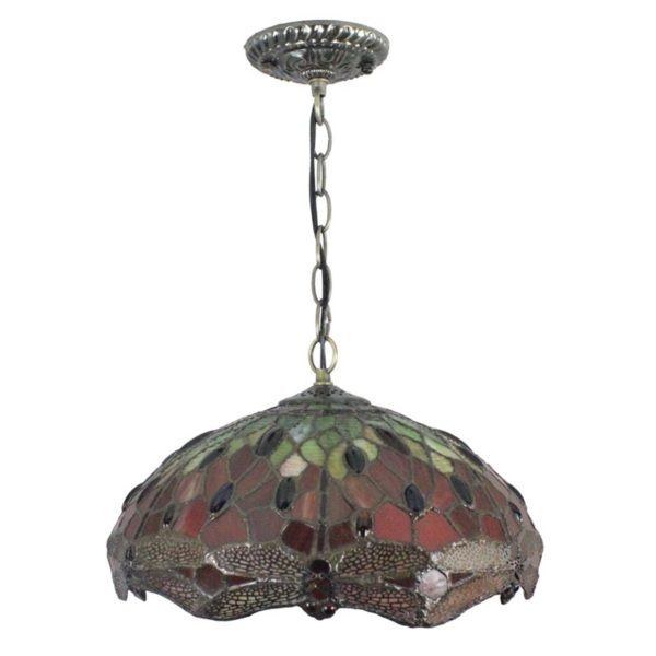12inch European Pastoral Retro Style Pendant Light Red Dragonfly Pattern Glass Shade Bedroom Living Room Dining Room Kitchen Lights - Image 9