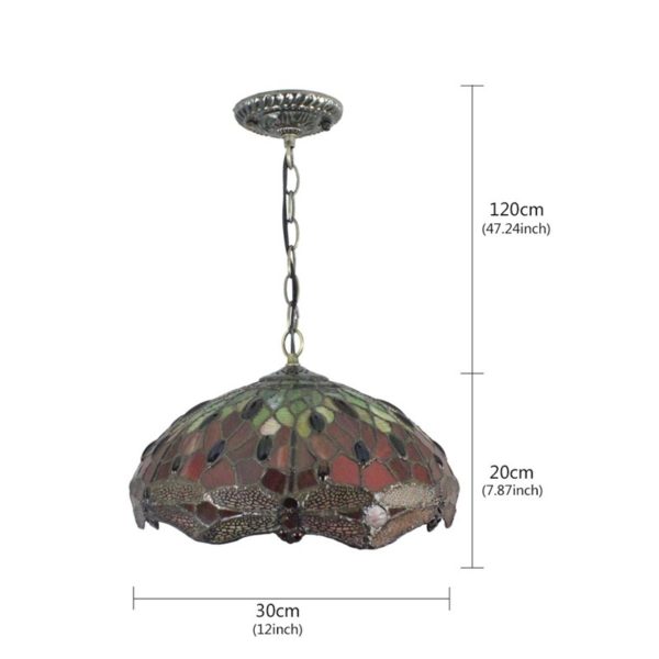 12inch European Pastoral Retro Style Pendant Light Red Dragonfly Pattern Glass Shade Bedroom Living Room Dining Room Kitchen Lights - Image 2