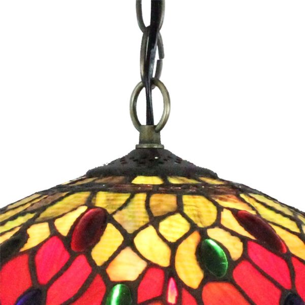 12inch European Pastoral Retro Style Pendant Light Red Dragonfly Pattern Glass Shade Bedroom Living Room Dining Room Kitchen Lights - Image 3