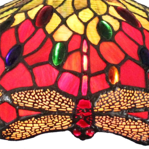 12inch European Pastoral Retro Style Pendant Light Red Dragonfly Pattern Glass Shade Bedroom Living Room Dining Room Kitchen Lights - Image 4