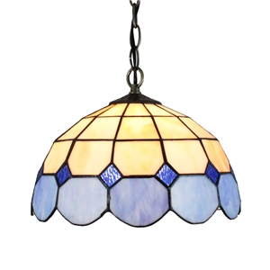 12inch European Pastoral Retro Style Pendant Light Mesh Pattern Blue and Light Grey Glass Shade Bedroom Living Room Dining Room Kitchen Lights