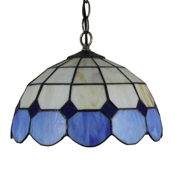 12inch European Pastoral Retro Style Pendant Light Mesh Pattern Blue and Light Grey Glass Shade Bedroom Living Room Dining Room Kitchen Lights - Image 8