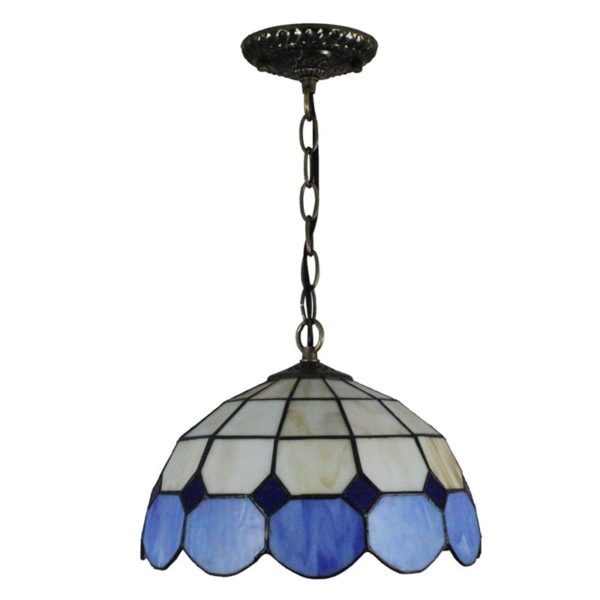 12inch European Pastoral Retro Style Pendant Light Mesh Pattern Blue and Light Grey Glass Shade Bedroom Living Room Dining Room Kitchen Lights - Image 9