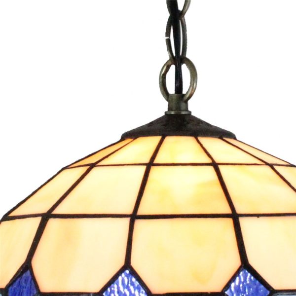 12inch European Pastoral Retro Style Pendant Light Mesh Pattern Blue and Light Grey Glass Shade Bedroom Living Room Dining Room Kitchen Lights - Image 3