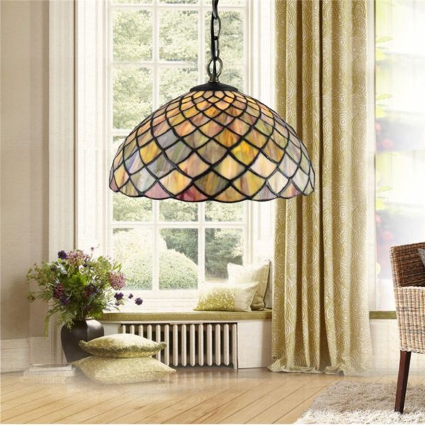 12inch European Pastoral Retro Style Pendant Light Mesh Pattern Colorful Pattern Glass Shade Bedroom Living Room Dining Room Kitchen Lights - Image 6