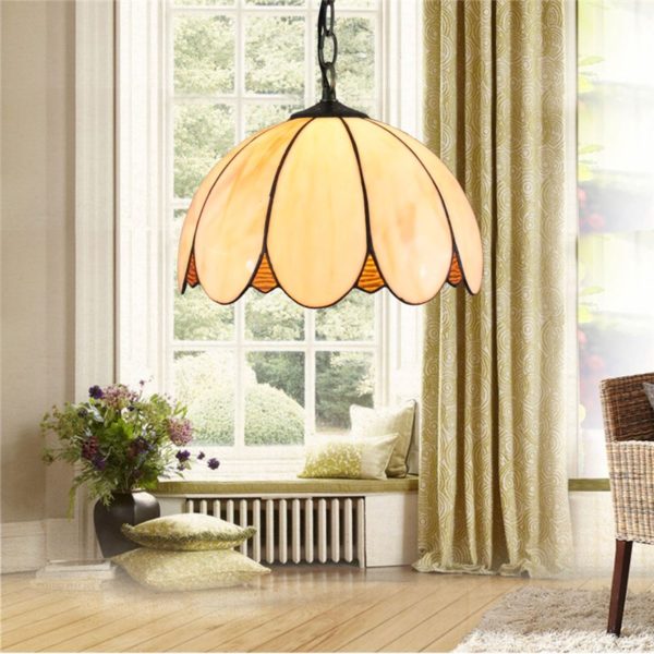 12inch European Pastoral Retro Style Pendant Light Petals Shape Glass Shade Bedroom Living Room Dining Room Kitchen Lights - Image 6