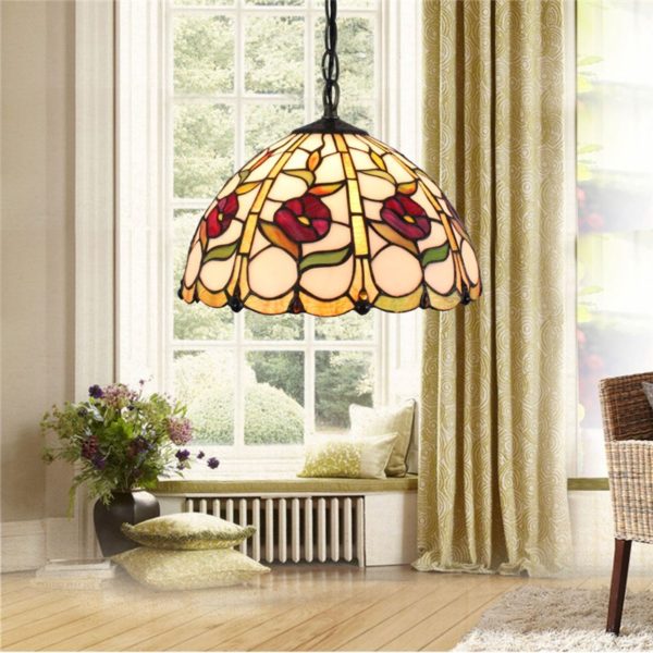 12inch European Pastoral Retro Style Pendant Light Little Flower Pattern Glass Shade Bedroom Living Room Dining Room Kitchen Lights - Image 6