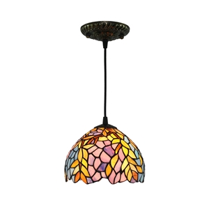 8inch European Pastoral Retro Style Pendant Light Colorful Leaf Pattern Glass Shade Bedroom Living Room Kitchen Light