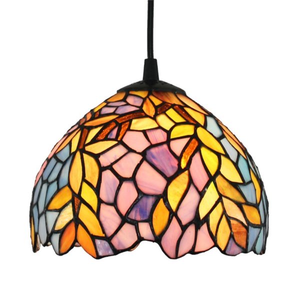 8inch European Pastoral Retro Style Pendant Light Colorful Leaf Pattern Glass Shade Bedroom Living Room Kitchen Light - Image 3