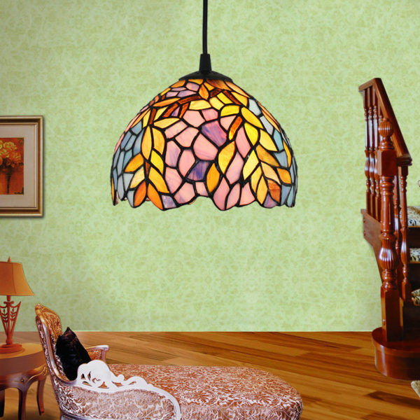 8inch European Pastoral Retro Style Pendant Light Colorful Leaf Pattern Glass Shade Bedroom Living Room Kitchen Light - Image 6