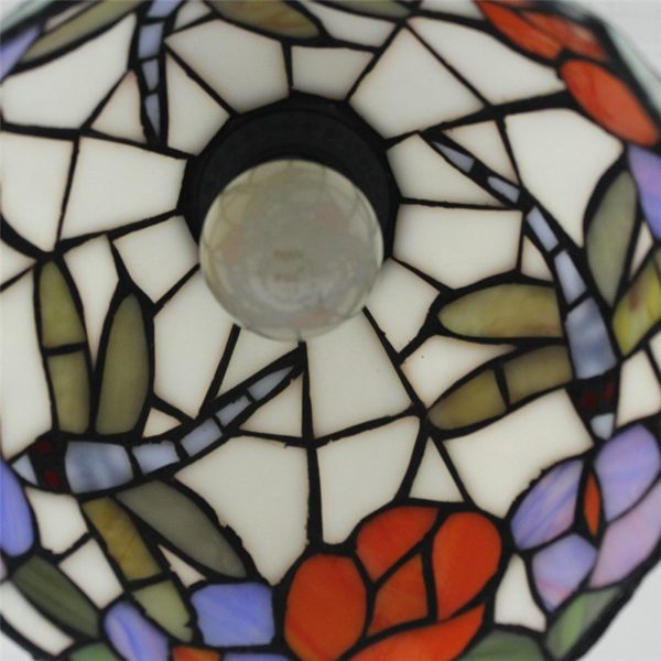 8inch European Pastoral Retro Style Pendant Light Dragonfly Gathering Flowers Pattern Glass Shade Bedroom Living Room Kitchen Light - Image 3