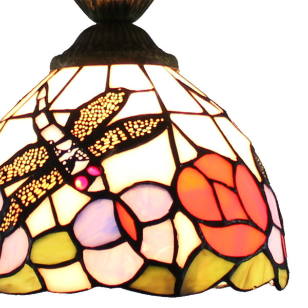 8inch European Pastoral Retro Style Pendant Light Dragonfly Gathering Flowers Pattern Glass Shade Bedroom Living Room Kitchen Light - Image 5