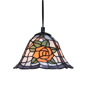 8inch European Pastoral Retro Style Pendant Light Yellow Rose Pattern Glass Shade Bedroom Living Room Kitchen Light