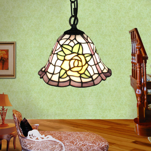 8inch European Pastoral Retro Style Pendant Light Yellow Rose Pattern Glass Shade Bedroom Living Room Kitchen Light - Image 6