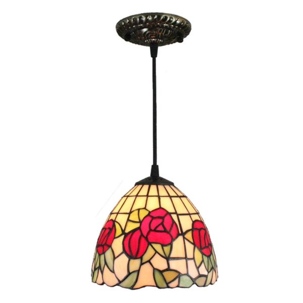 8inch European Pastoral Retro Style Pendant Light Red Rose Pattern Glass Shade Bedroom Living Room Kitchen Light - Image 7