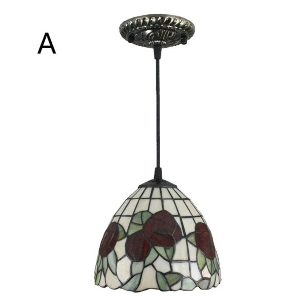 8inch European Pastoral Retro Style Pendant Light Red Rose Pattern Glass Shade Bedroom Living Room Kitchen Light - Image 8