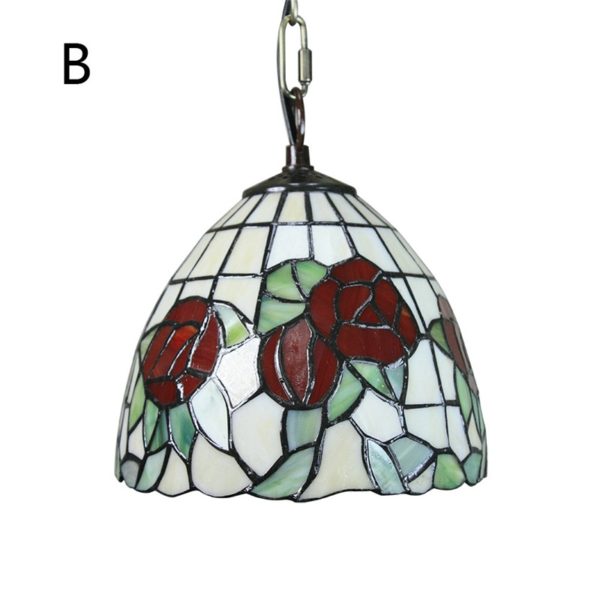 8inch European Pastoral Retro Style Pendant Light Red Rose Pattern Glass Shade Bedroom Living Room Kitchen Light - Image 9