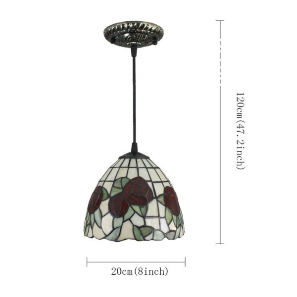 8inch European Pastoral Retro Style Pendant Light Red Rose Pattern Glass Shade Bedroom Living Room Kitchen Light - Image 2