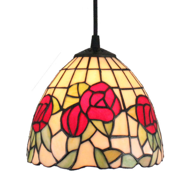 8inch European Pastoral Retro Style Pendant Light Red Rose Pattern Glass Shade Bedroom Living Room Kitchen Light - Image 3