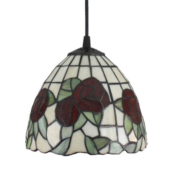 8inch European Pastoral Retro Style Pendant Light Red Rose Pattern Glass Shade Bedroom Living Room Kitchen Light - Image 4