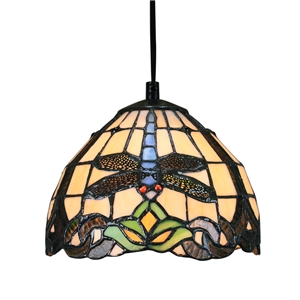 8inch European Pastoral Retro Style Pendant Light Dragonfly Pattern Glass Shade Bedroom Living Room Kitchen Light