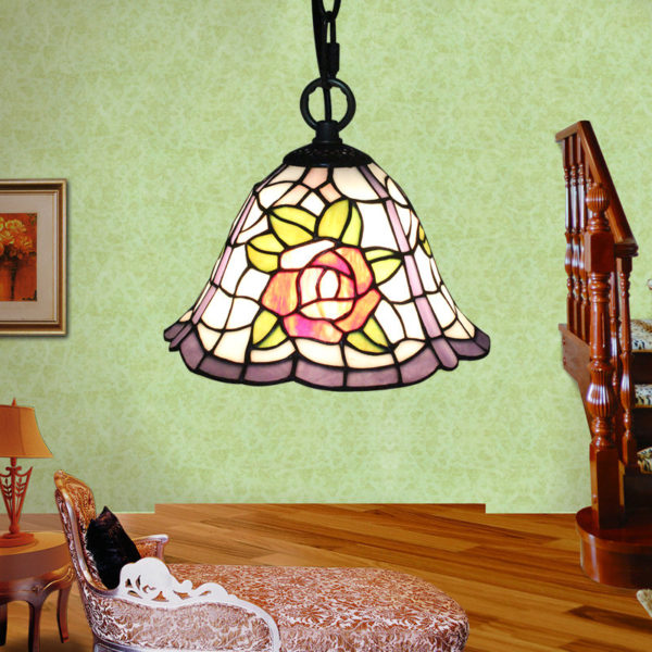 8inch European Pastoral Retro Style Pendant Light Rose Pattern Glass Shade Bedroom Living Room Kitchen Light - Image 6