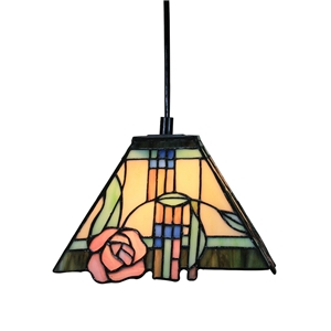 10 inch European Pastoral Retro Style Pendant Light Pink Rose Pattern Glass Shade Bedroom Living Room Kitchen Light