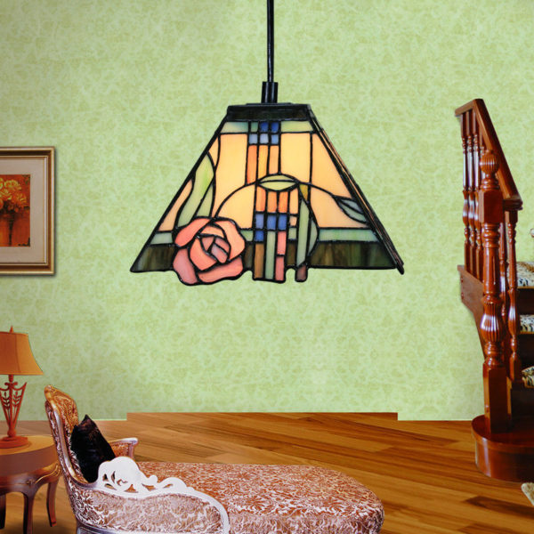 10 inch European Pastoral Retro Style Pendant Light Pink Rose Pattern Glass Shade Bedroom Living Room Kitchen Light - Image 6