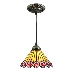 8inch European Pastoral Retro Style Pendant Light Pteris Feather Pattern Glass Shade Bedroom Living Room Kitchen Light