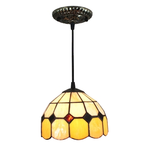 8inch European Pastoral Retro Style Pendant Light Grid Pattern Glass Shade Orange Edge Bedroom Living Room Kitchen Light