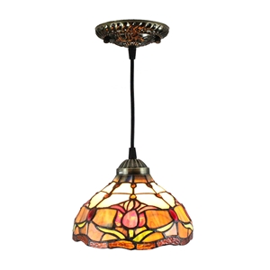 8inch European Pastoral Retro Style Pendant Light Colorful Flowers Pattern Glass Shade Bedroom Living Room Kitchen Light
