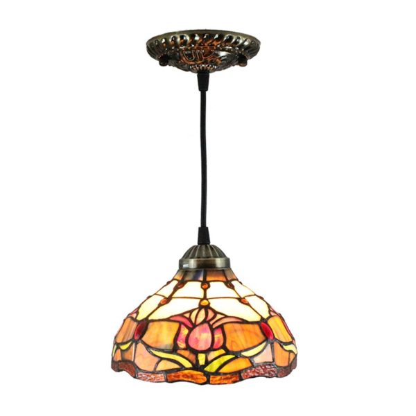8inch European Pastoral Retro Style Pendant Light Colorful Flowers Pattern Glass Shade Bedroom Living Room Kitchen Light - Image 7
