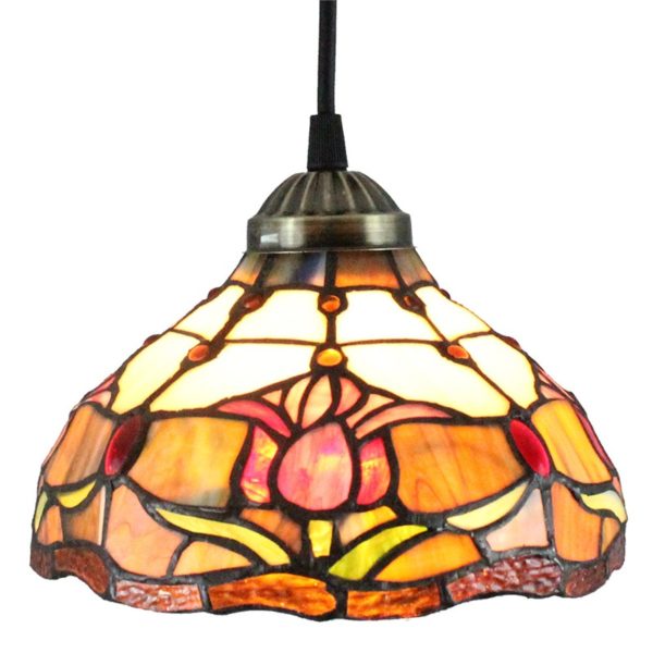 8inch European Pastoral Retro Style Pendant Light Colorful Flowers Pattern Glass Shade Bedroom Living Room Kitchen Light - Image 9