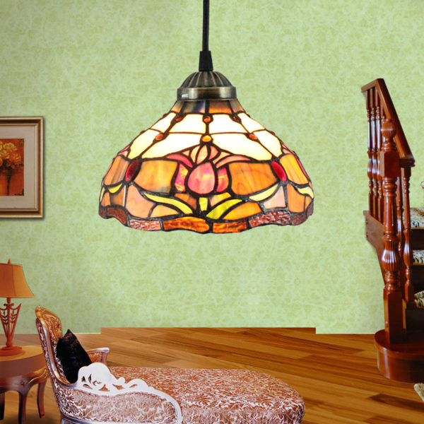 8inch European Pastoral Retro Style Pendant Light Colorful Flowers Pattern Glass Shade Bedroom Living Room Kitchen Light - Image 6