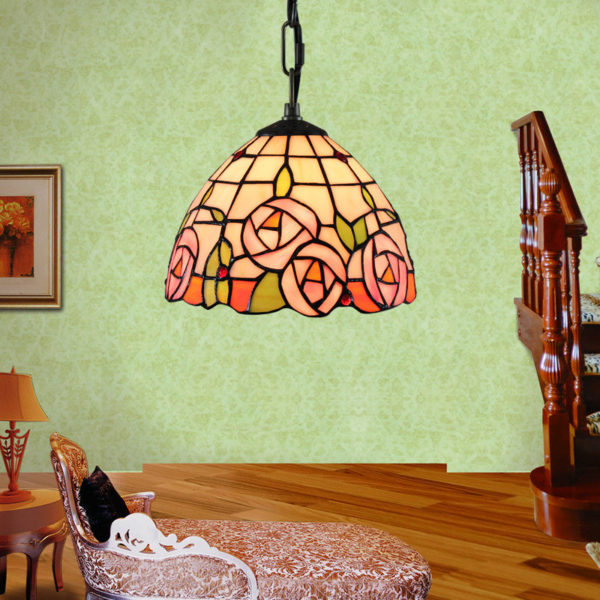8inch European Pastoral Retro Style Pendant Light Colorful Flowers Pattern Glass Shade Bedroom Living Room Kitchen Light - Image 6