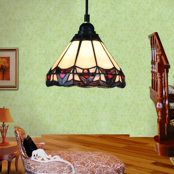 8inch European Pastoral Retro Style Pendant Light Colorful Pattern Glass Shade Bedroom Living Room Kitchen Light - Image 6
