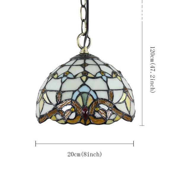 8inch European Pastoral Retro Style Pendant Light Colorful Pattern Glass Shade Bedroom Living Room Kitchen Light - Image 2