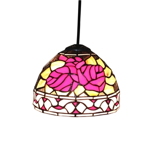 8inch European Pastoral Retro Style Pendant Light Red Flower Pattern Glass Shade Bedroom Living Room Kitchen Light