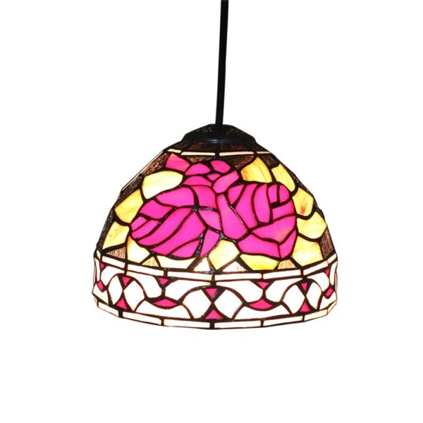 8inch European Pastoral Retro Style Pendant Light Red Flower Pattern Glass Shade Bedroom Living Room Kitchen Light - Image 7