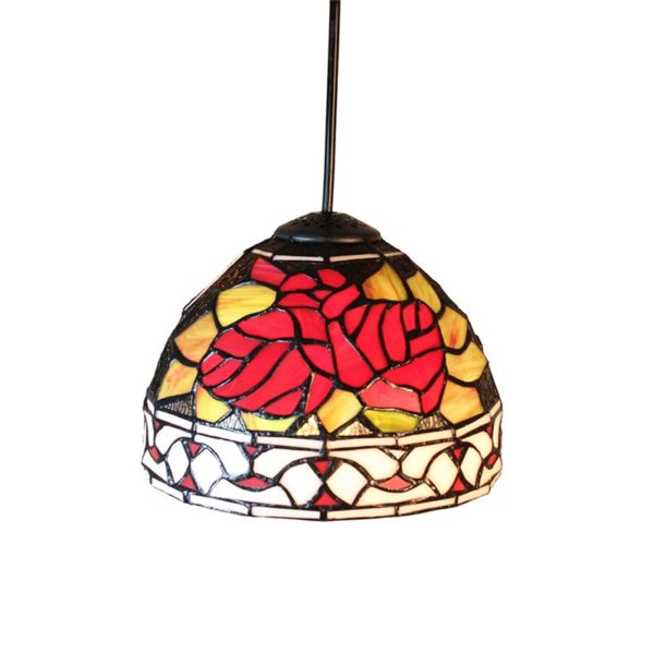 8inch European Pastoral Retro Style Pendant Light Red Flower Pattern Glass Shade Bedroom Living Room Kitchen Light - Image 8