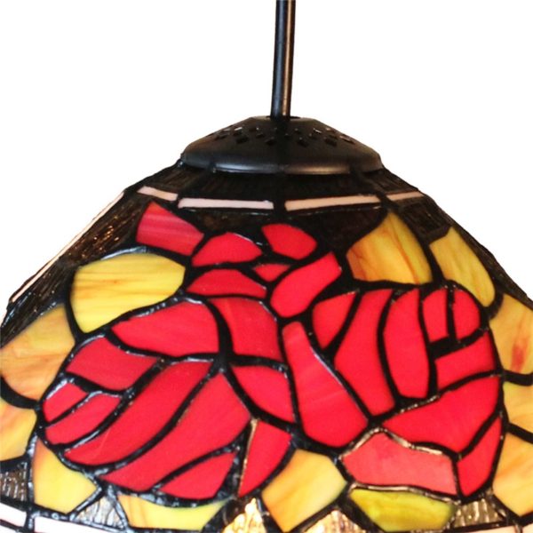 8inch European Pastoral Retro Style Pendant Light Red Flower Pattern Glass Shade Bedroom Living Room Kitchen Light - Image 9