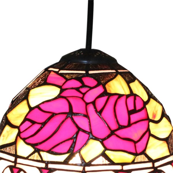 8inch European Pastoral Retro Style Pendant Light Red Flower Pattern Glass Shade Bedroom Living Room Kitchen Light - Image 3