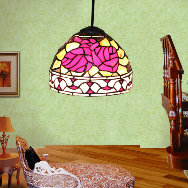 8inch European Pastoral Retro Style Pendant Light Red Flower Pattern Glass Shade Bedroom Living Room Kitchen Light - Image 6