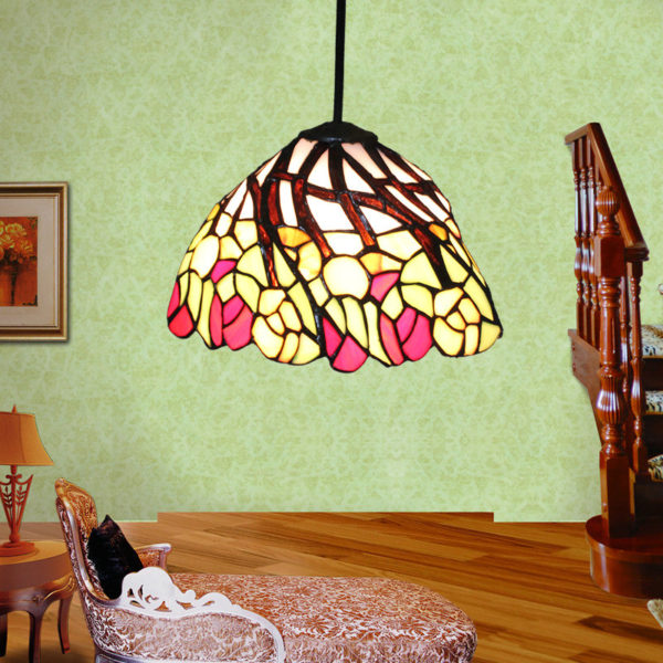 8inch European Pastoral Retro Style Pendant Light Colorful Flowers Pattern Glass Shade Bedroom Living Room Kitchen Light - Image 6