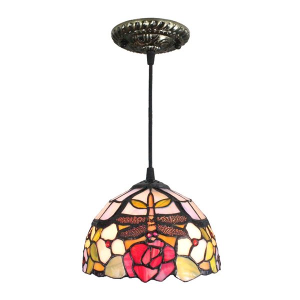 8inch European Pastoral Retro Style Pendant Light Dragonfly Gathering Flowers Pattern Glass Shade Bedroom Living Room Kitchen Light - Image 8