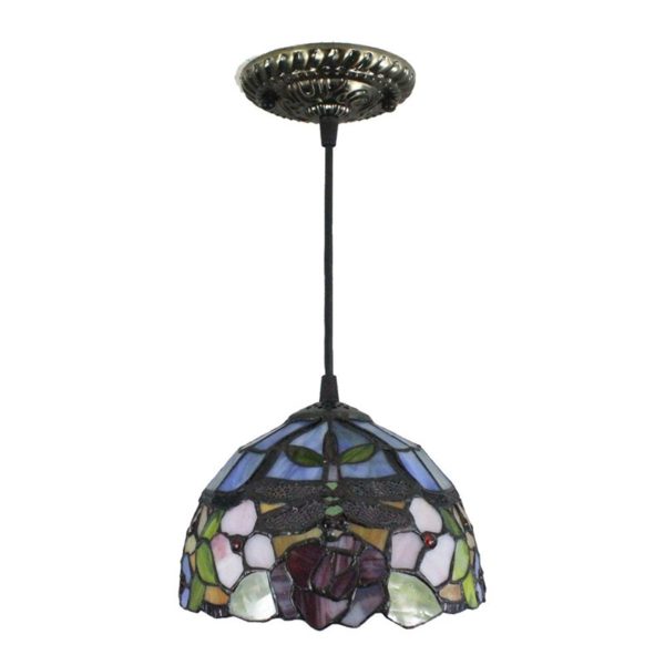 8inch European Pastoral Retro Style Pendant Light Dragonfly Gathering Flowers Pattern Glass Shade Bedroom Living Room Kitchen Light - Image 9