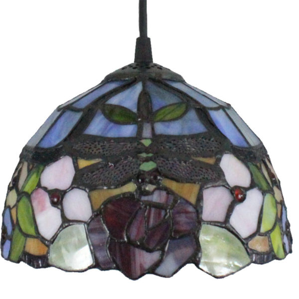 8inch European Pastoral Retro Style Pendant Light Dragonfly Gathering Flowers Pattern Glass Shade Bedroom Living Room Kitchen Light - Image 3