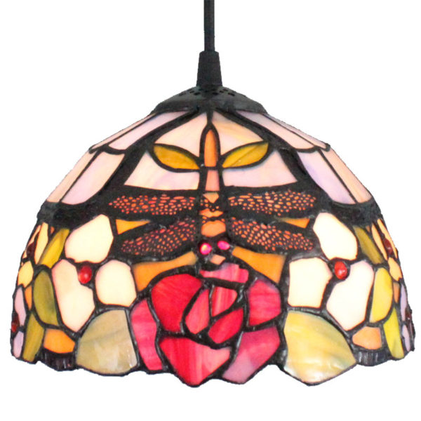 8inch European Pastoral Retro Style Pendant Light Dragonfly Gathering Flowers Pattern Glass Shade Bedroom Living Room Kitchen Light - Image 4