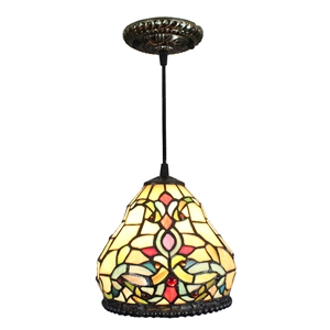 8inch European Pastoral Retro Style Pendant Light Colorful Pattern Glass Shade Bedroom Living Room Kitchen Light